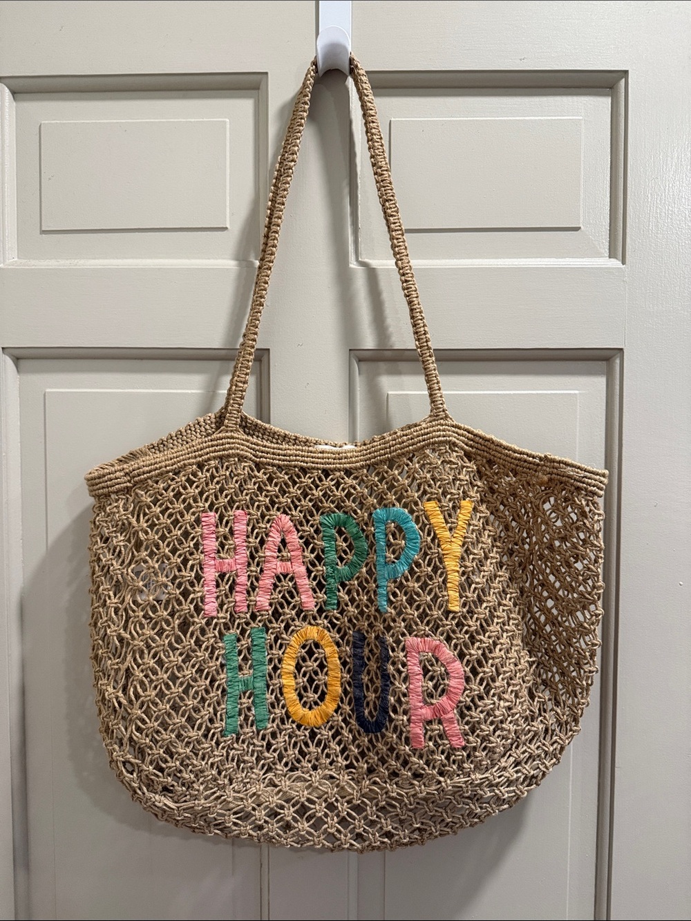Z Supply Jute Tote Bag - 'HAPPY HOUR' Multicolor Lettering